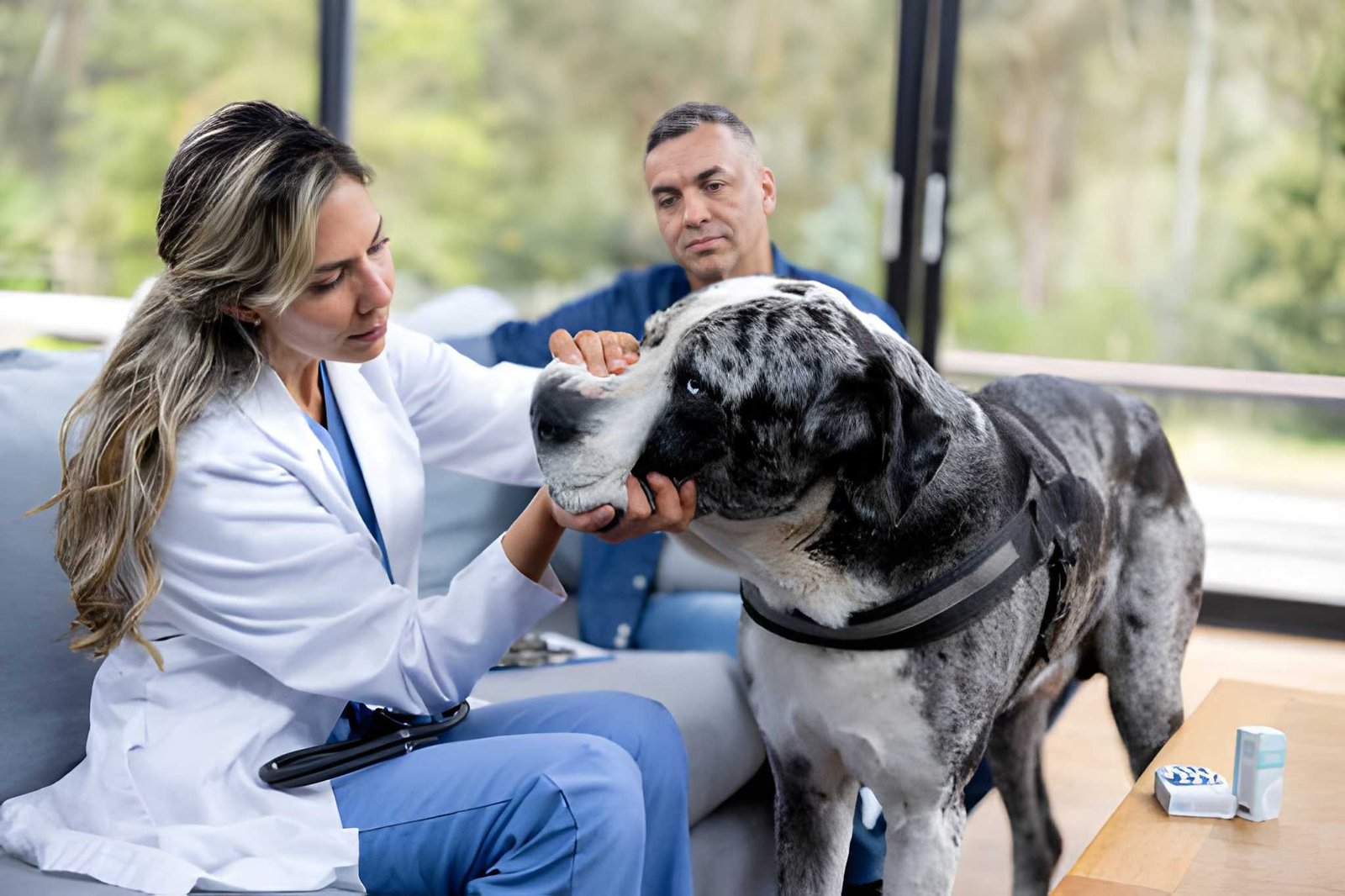 Mobile veterinarian using Meropet during a house call